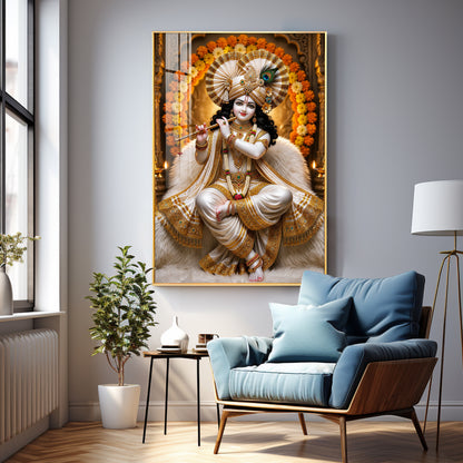 Beautiful Lord Krishna Playing The Flute Premium Acrylic Vertical Wall Art