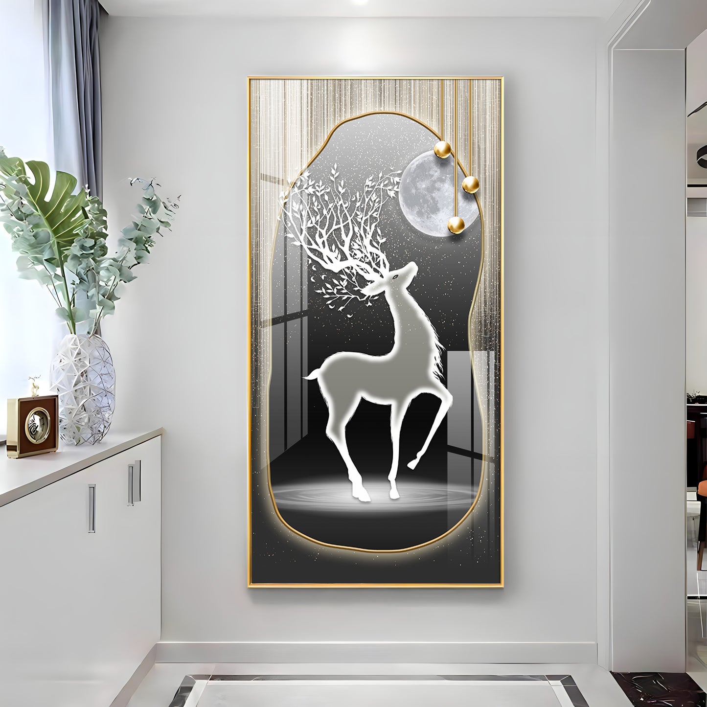 Silver Deer’s Gaze Premium Acrylic Vertical Wall Art