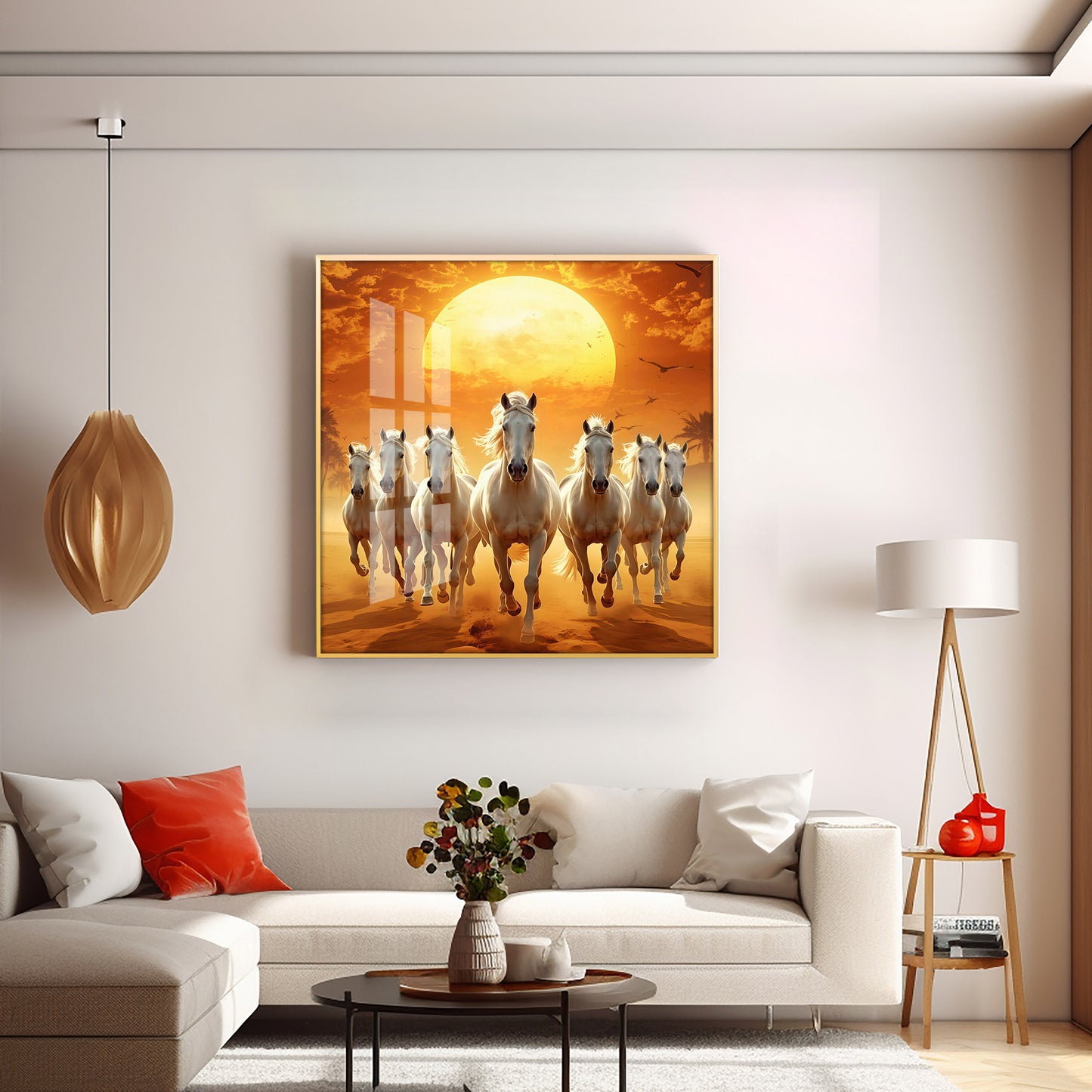 Seven White Horses Premium Acrylic Square Wall Art