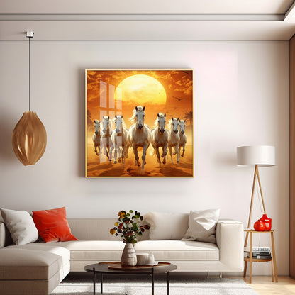 Seven White Horses Premium Acrylic Square Wall Art