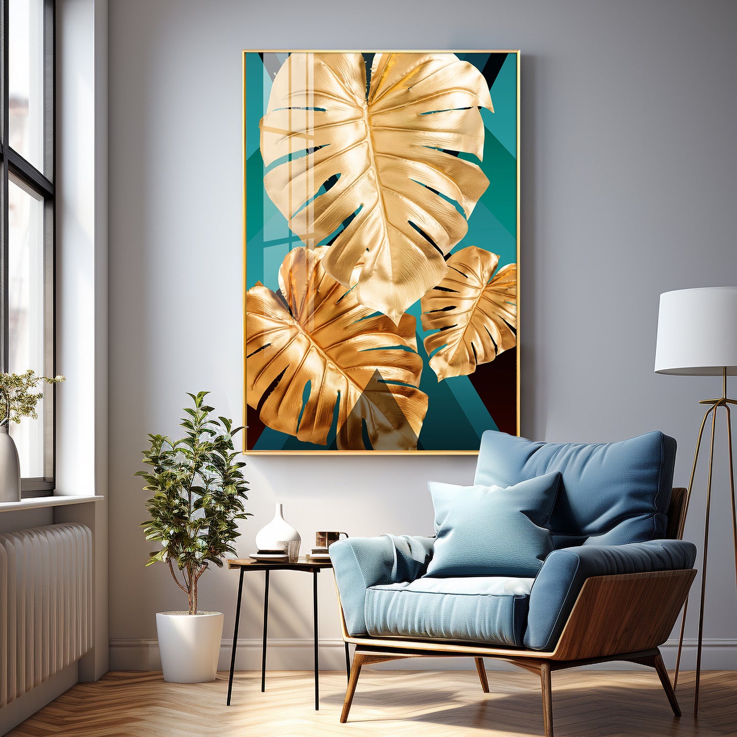 Radiant Gold Monstera Premium Acrylic Vertical Wall Art