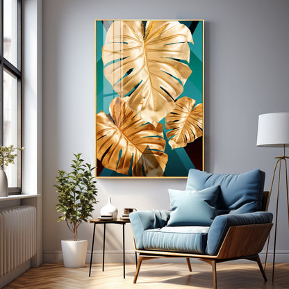 Radiant Gold Monstera Premium Acrylic Vertical Wall Art