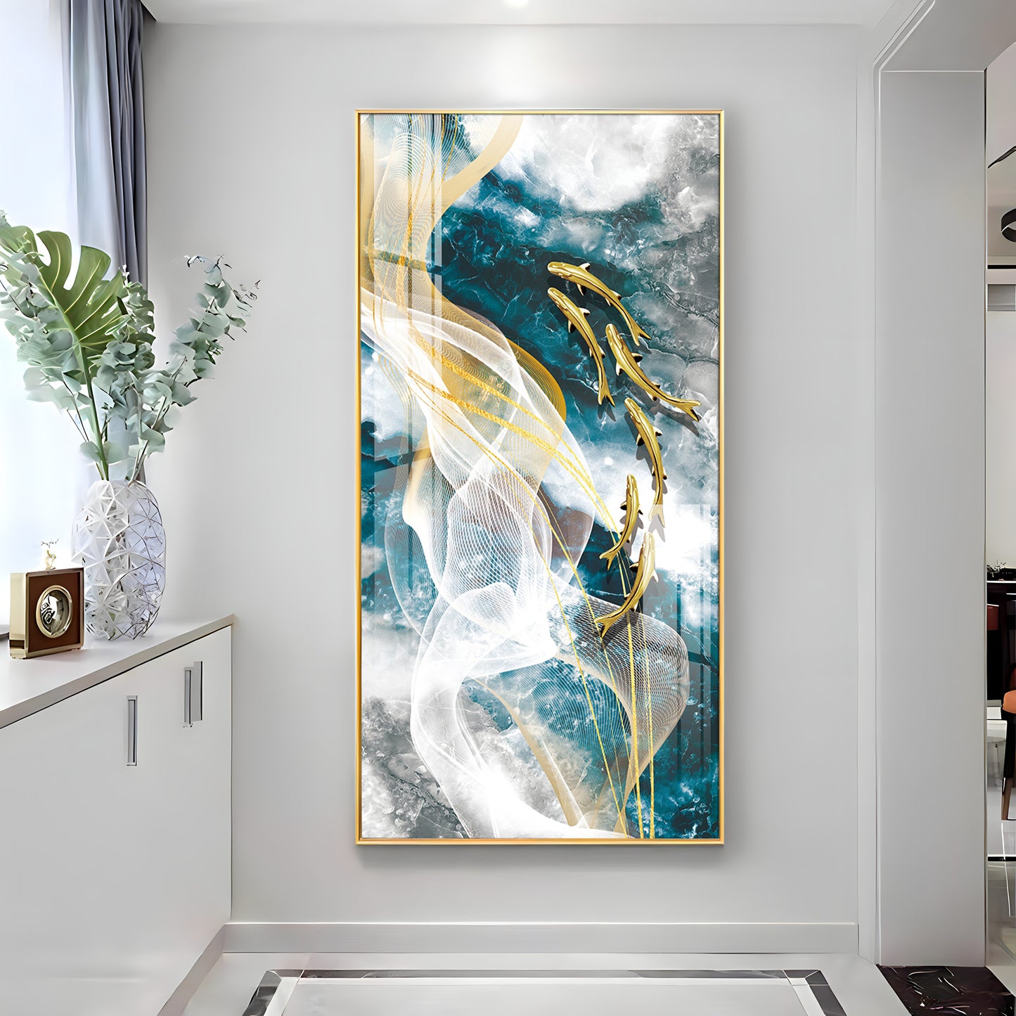 Golden Swim Premium Acrylic Vertical Wall Art