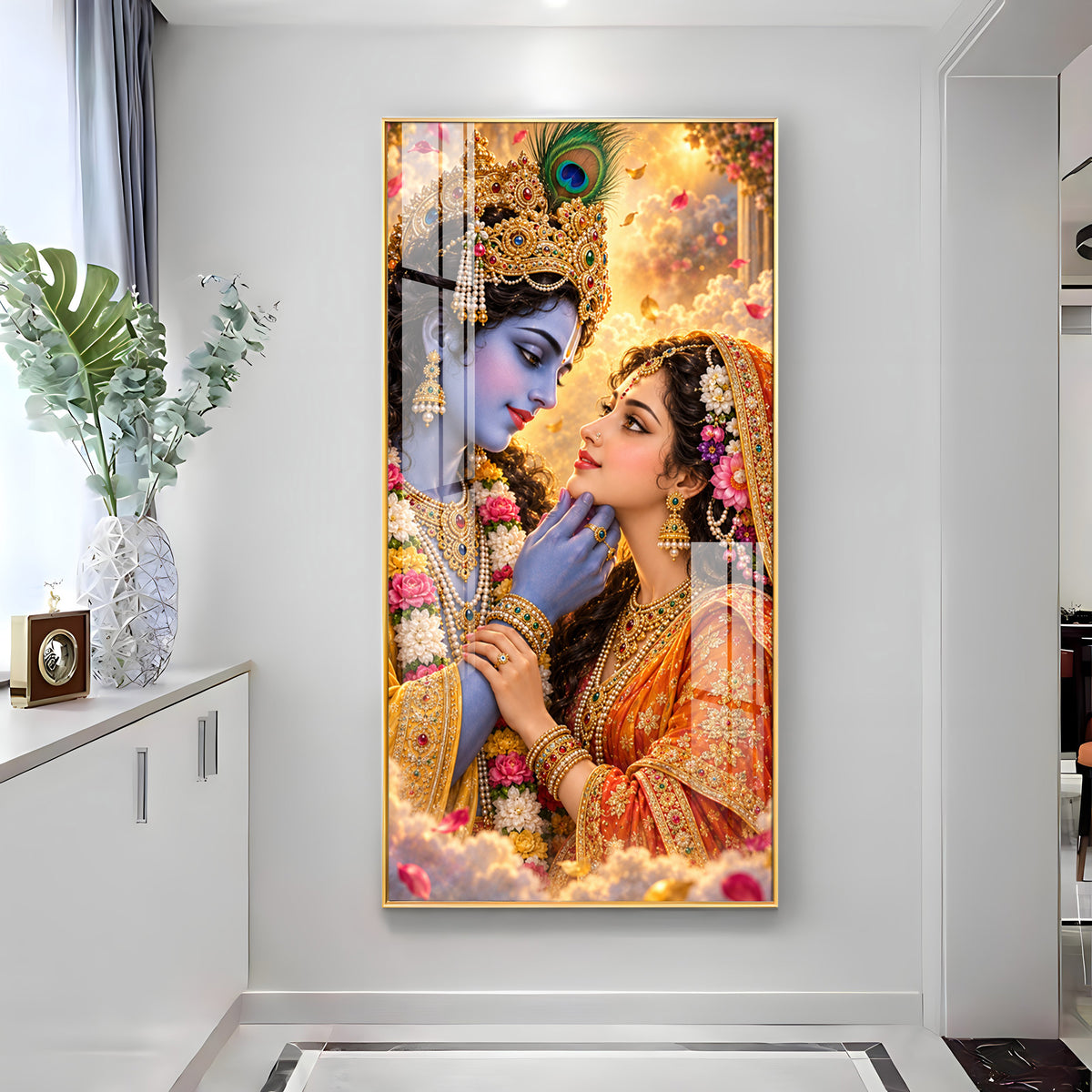 Divine Bond of Krishna and Radha Premium Acrylic Vertical Wall Art