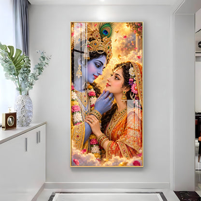 Divine Bond of Krishna and Radha Premium Acrylic Vertical Wall Art