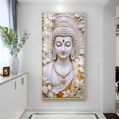 Meditating White Buddha Premium Acrylic Vertical Wall Art