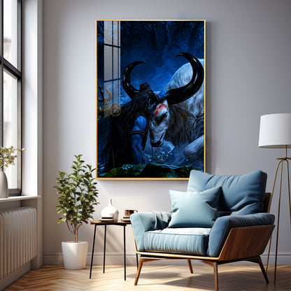 Shiva Embracing Nandi Bull Premium Acrylic Vertical Wall Art