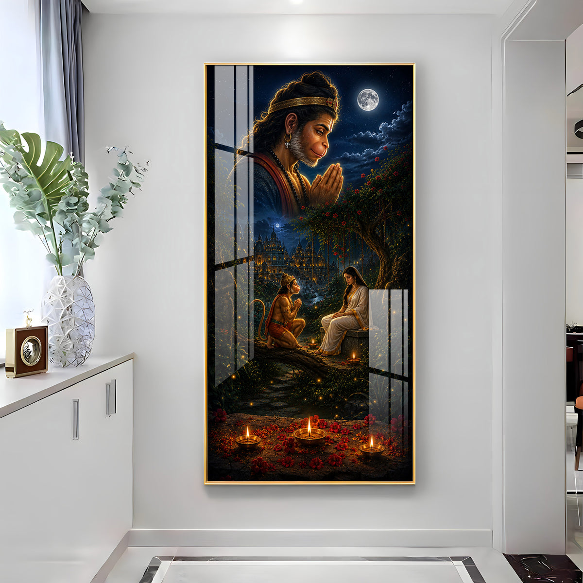 Lord Hanuman & Sita Maiya Premium Acrylic Vertical Wall Art