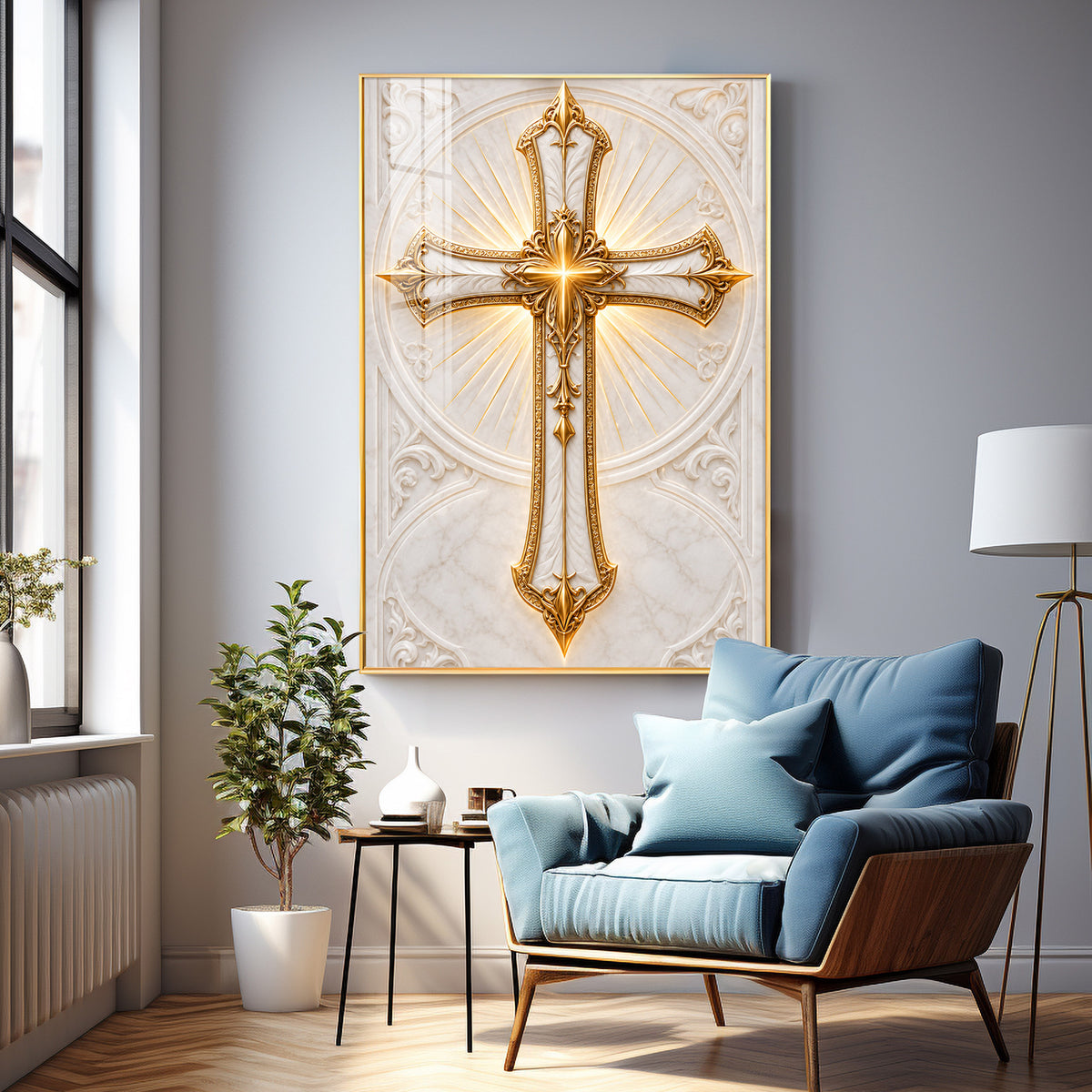Golden Holy Cross Premium Acrylic Vertical Wall Art