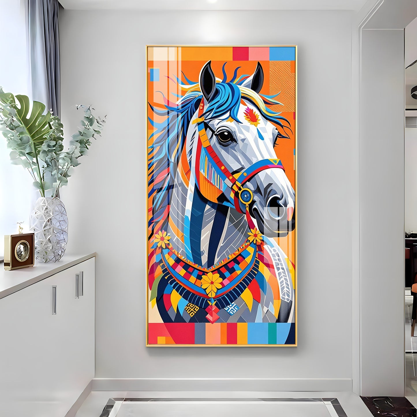 Multicolored Horse Premium Acrylic Vertical Wall Art