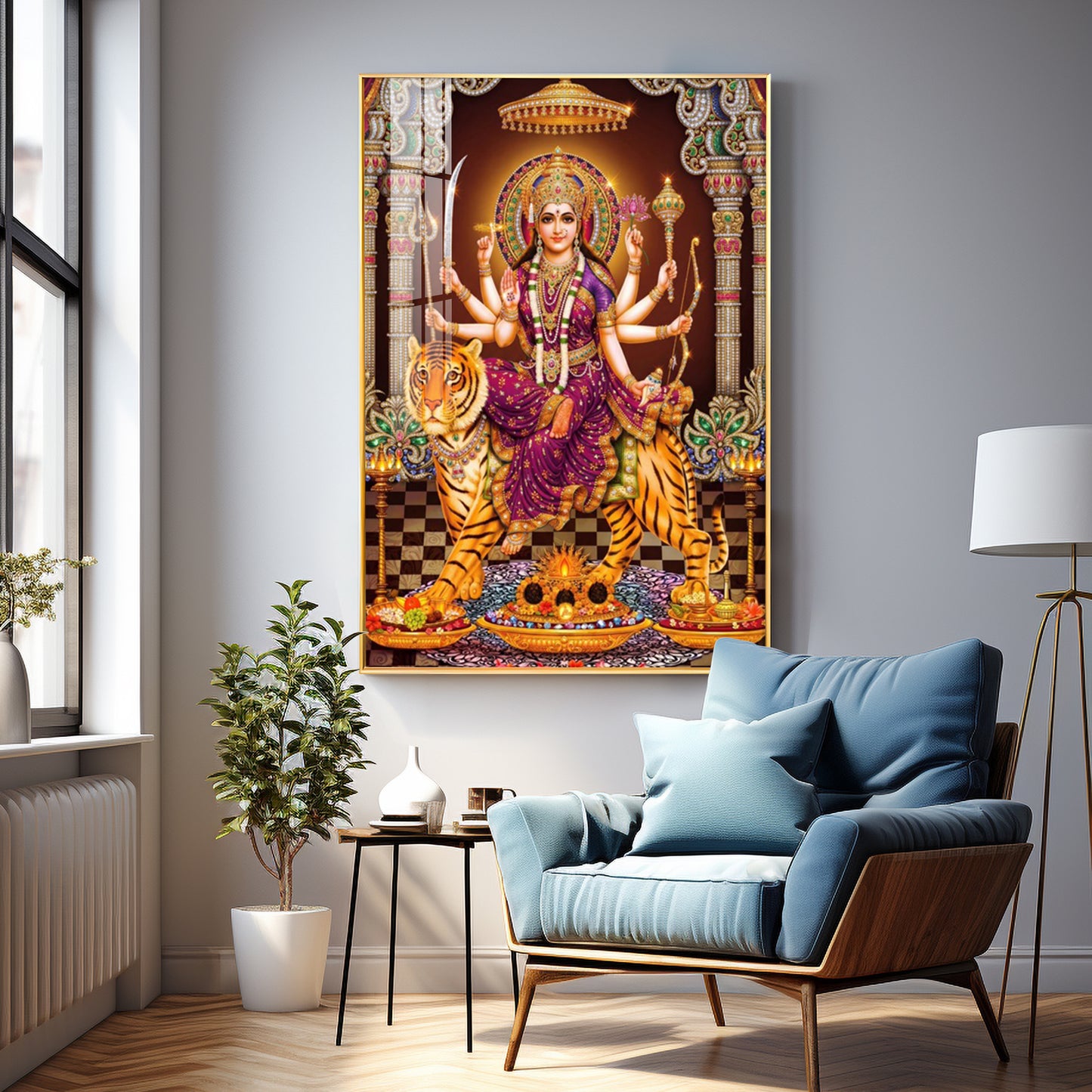 Maa Sherawali Premium Acrylic Vertical Wall Art