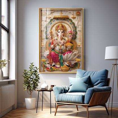 Shree Ganesh Blessings Premium Acrylic Vertical Wall Art