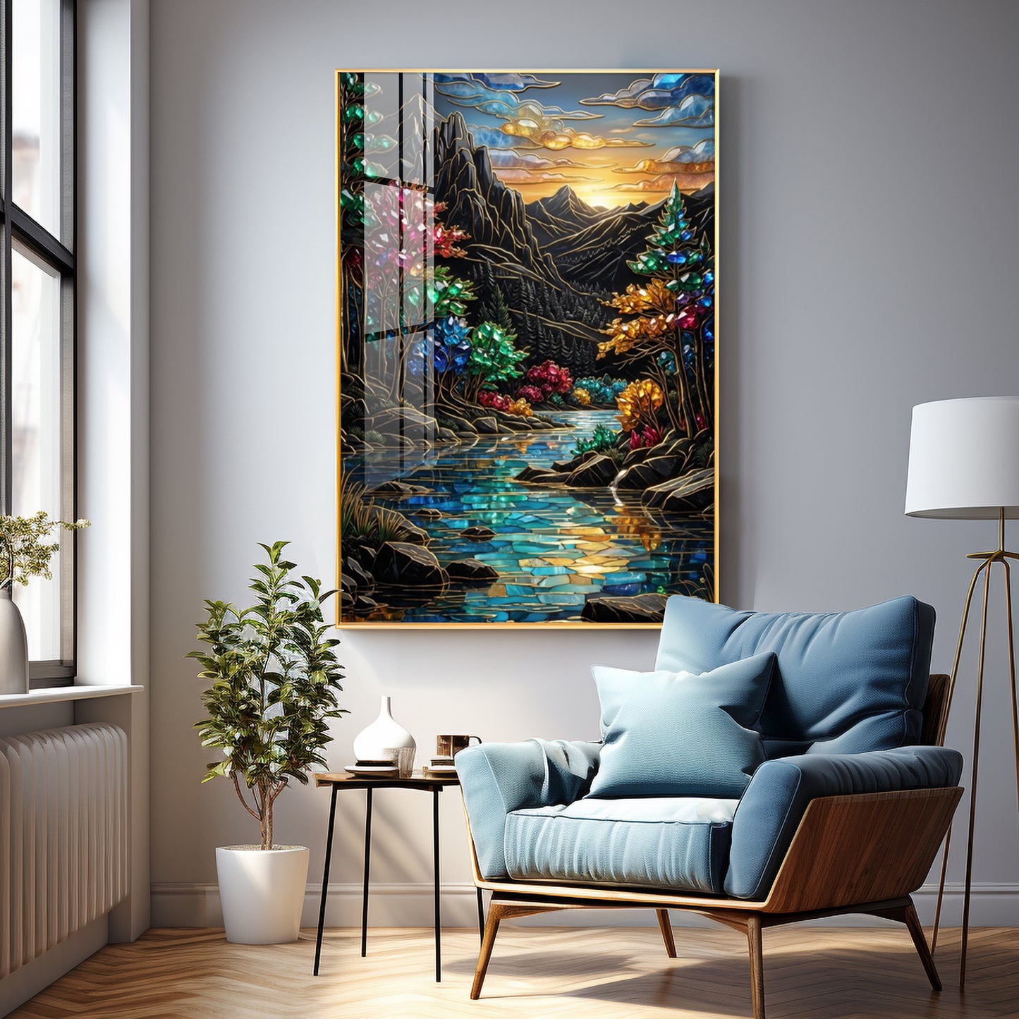 Depicting Mountains & River Premium Acrylic Vertical Wall Art