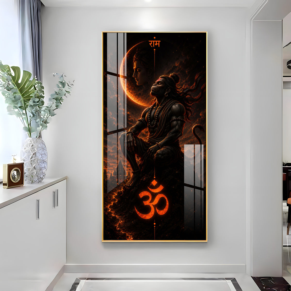 Meditating Lord Hanuman Premium Acrylic Vertical Wall Art