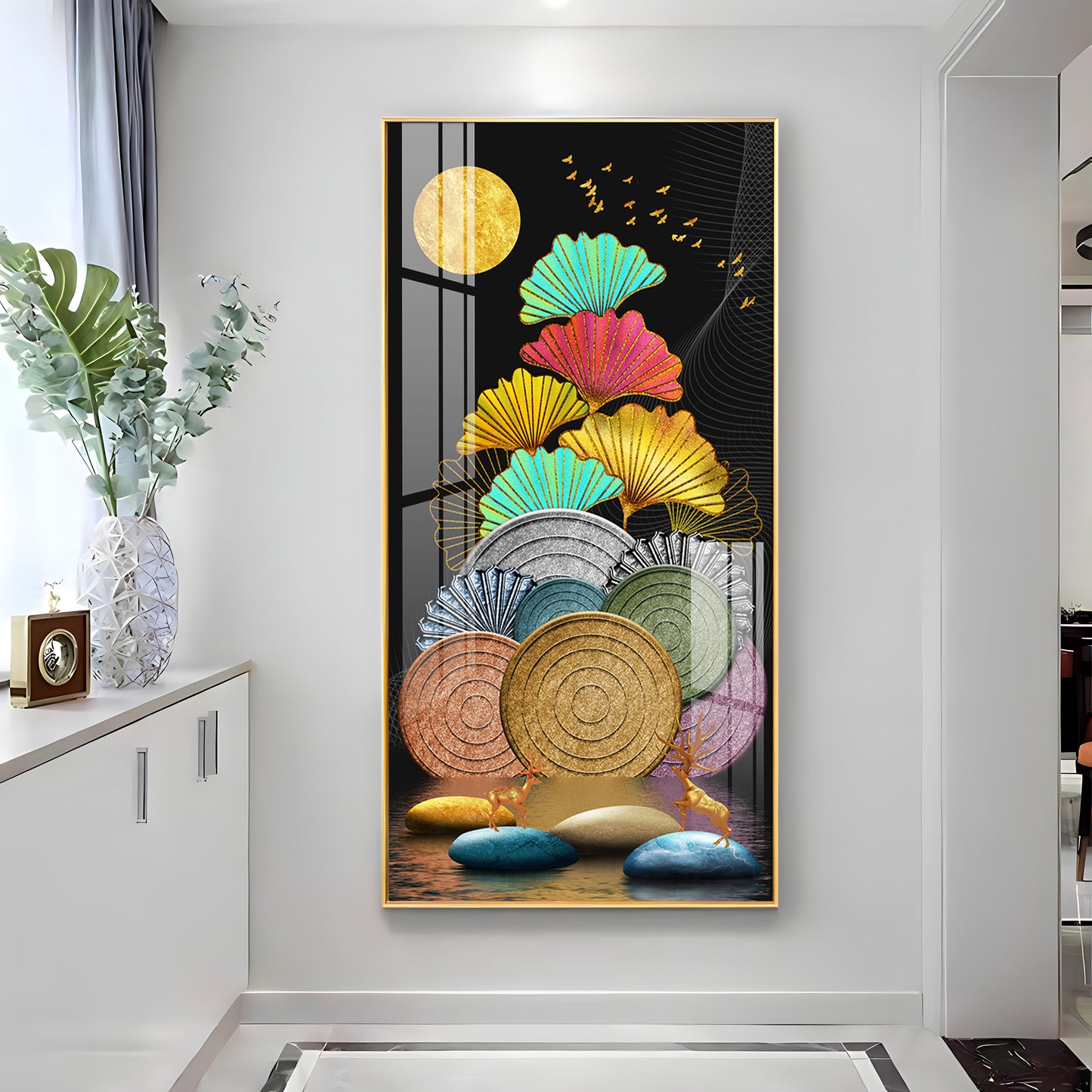 Multi Color Ginkgo Leaf Wall Premium Acrylic Vertical Wall Art
