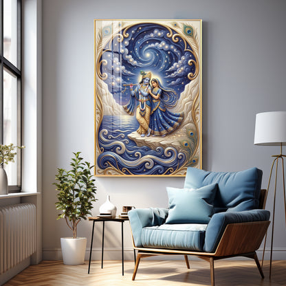 Radha Krishna Moonlit Dance Premium Acrylic Vertical Wall Art