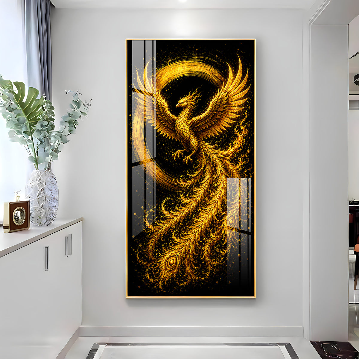 Majestic Golden Phoenix Rising Premium Acrylic Vertical Wall Art