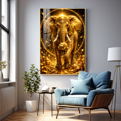 Golden Elephant Premium Acrylic Vertical Wall Art