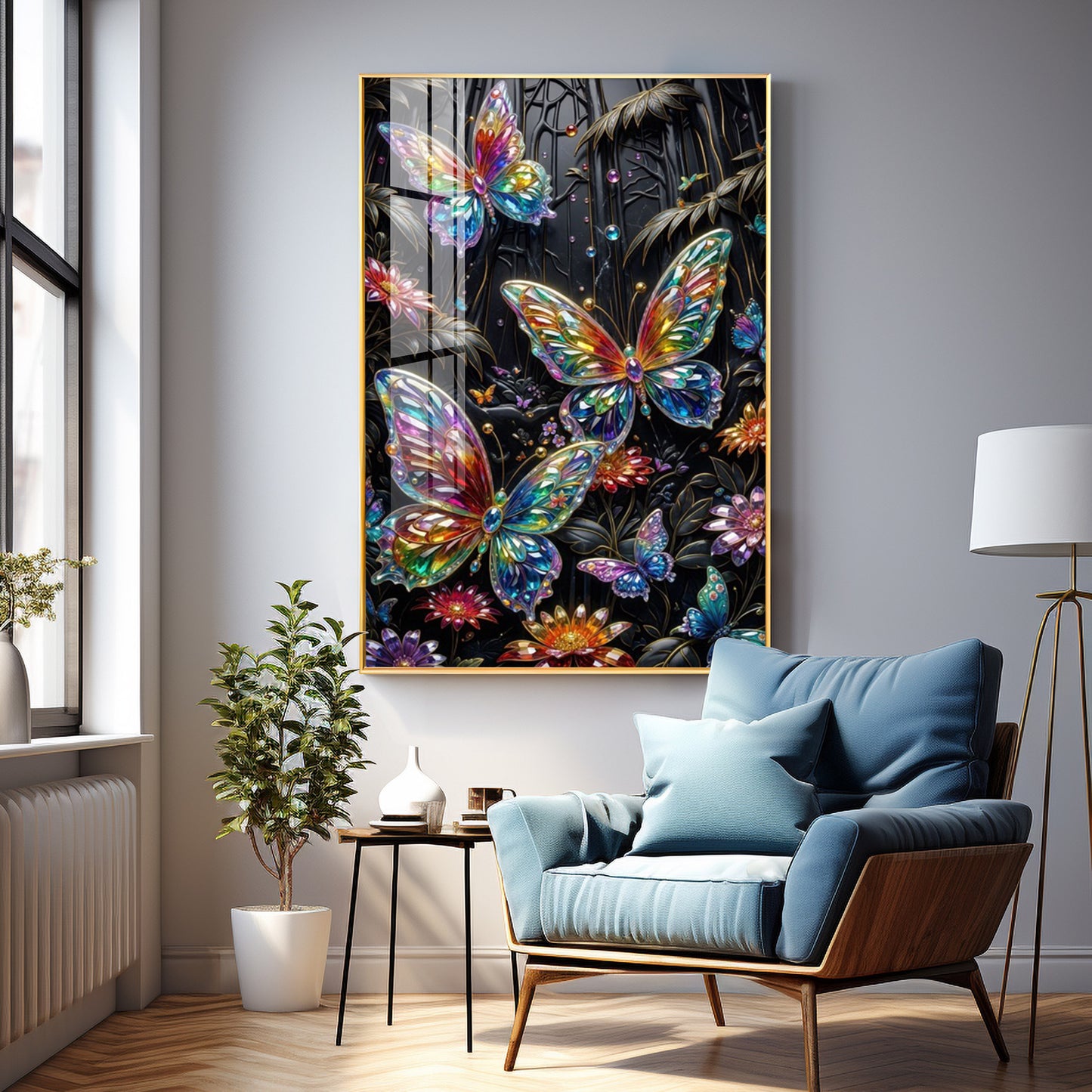 Butterflies & Flowers Premium Acrylic Vertical Wall Art
