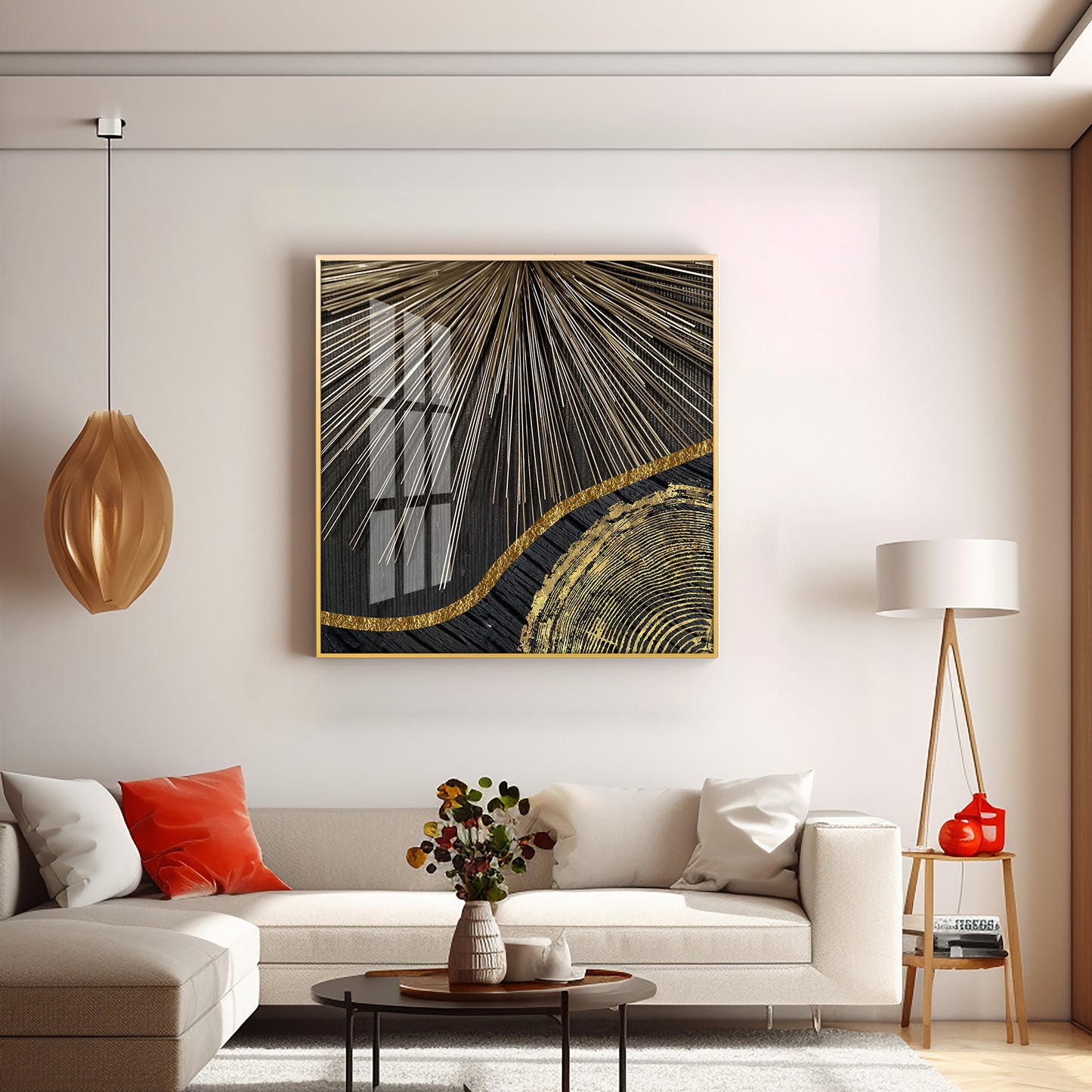 Golden Black Wood Tree Rings Premium Acrylic Square Wall Art