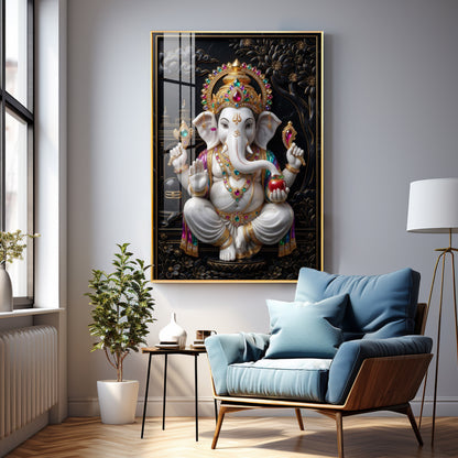 Hindu Lord Ganpati Ji Premium Acrylic Vertical Wall Art