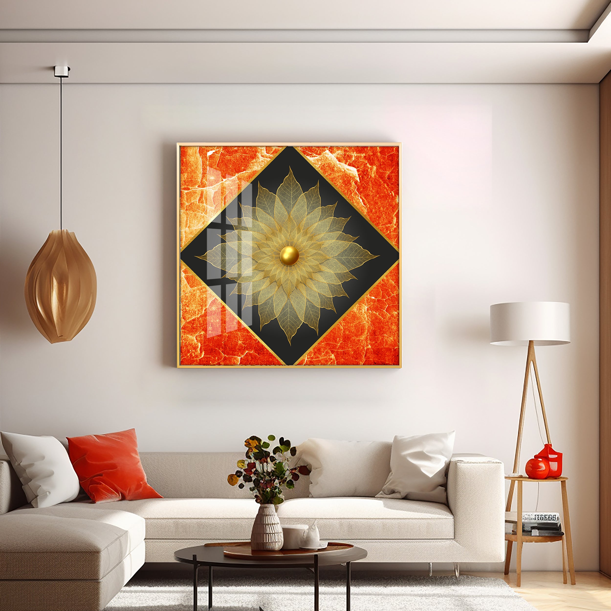 Gold Petal Flower Premium Acrylic Square Wall Art