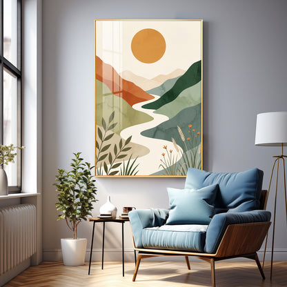 Terracotta Hills, Sun & Winding River Premium Acrylic Vertical Wall Art