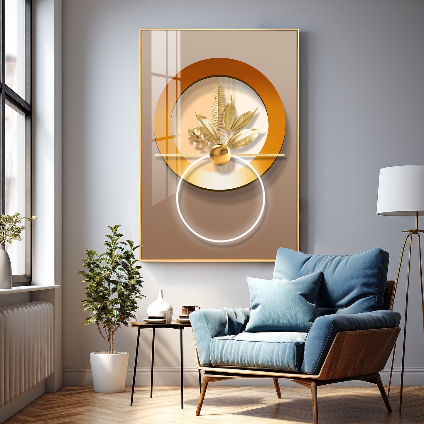 Golden Leaf Embrace Premium Acrylic Vertical Wall Art