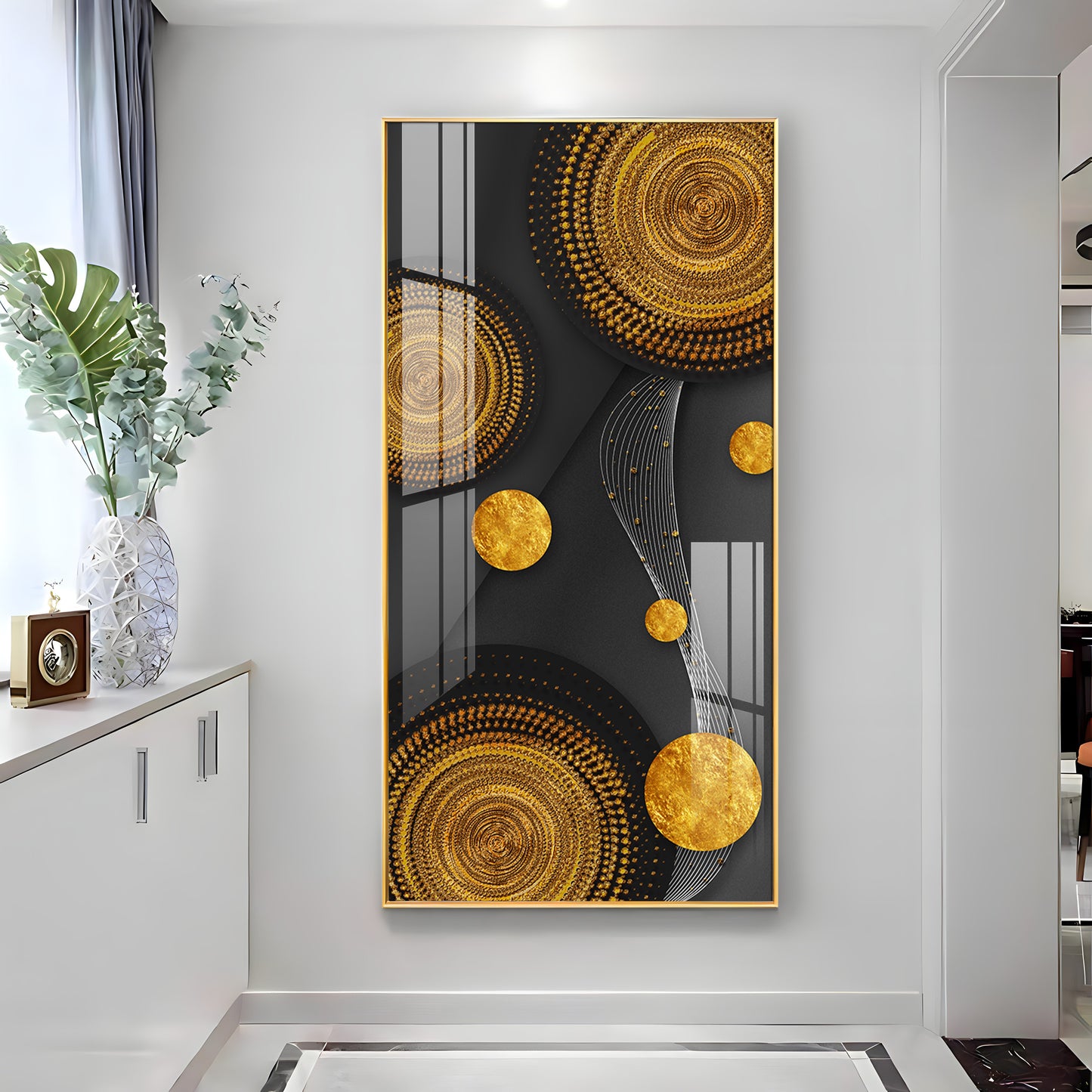 Gold Circle Shape Premium Acrylic Vertical Wall Art