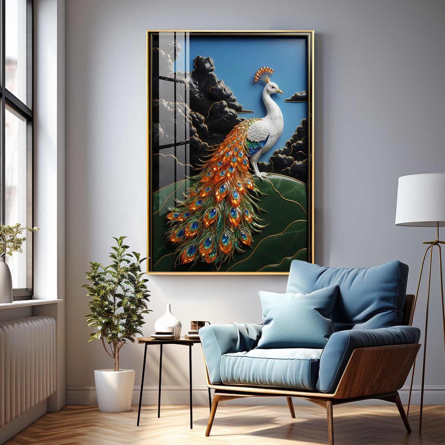 White Peacock Premium Acrylic Vertical Wall Art