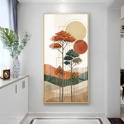 Boho Trees & Mountain Premium Acrylic Vertical Wall Art