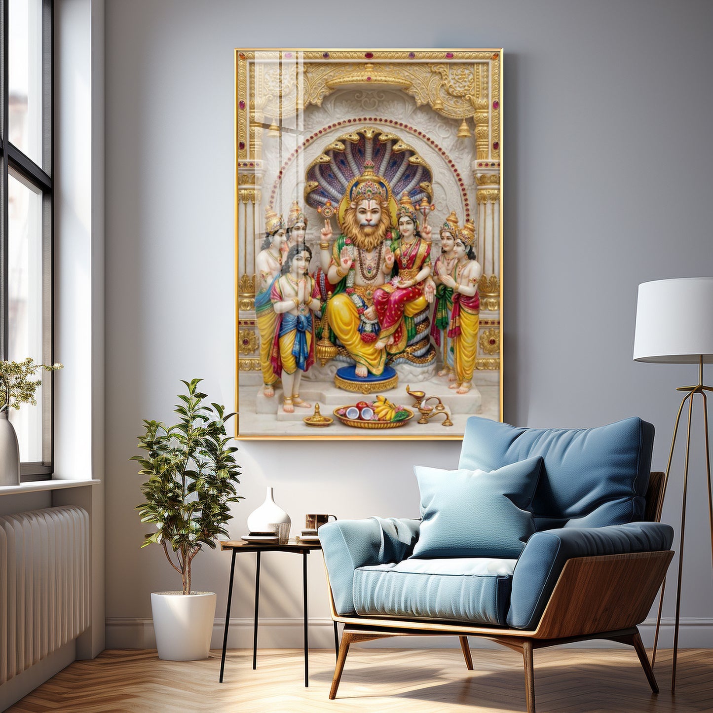 Lakshmi Narasimha Bhagwan Premium Acrylic Vertical Wall Art