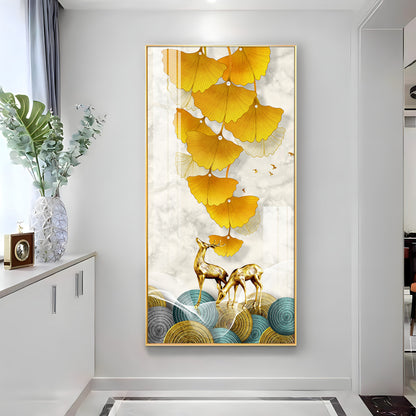 Elk Leaves With Deer Premium Acrylic Vertical Wall Art