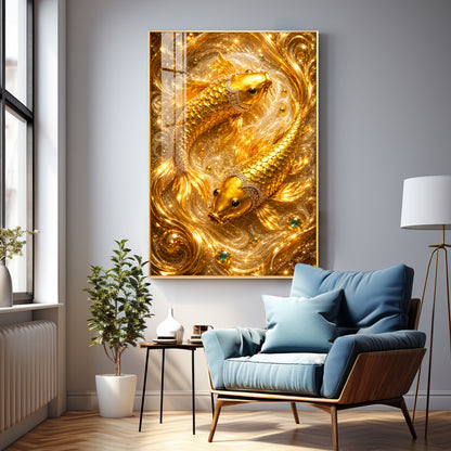Golden Koi Fish Pair Premium Acrylic Vertical Wall Art