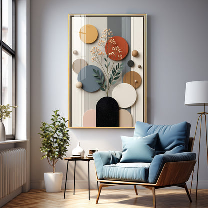 Modern Geometric Spheres with Floral Branch Premium Acrylic Vertical Wall Art