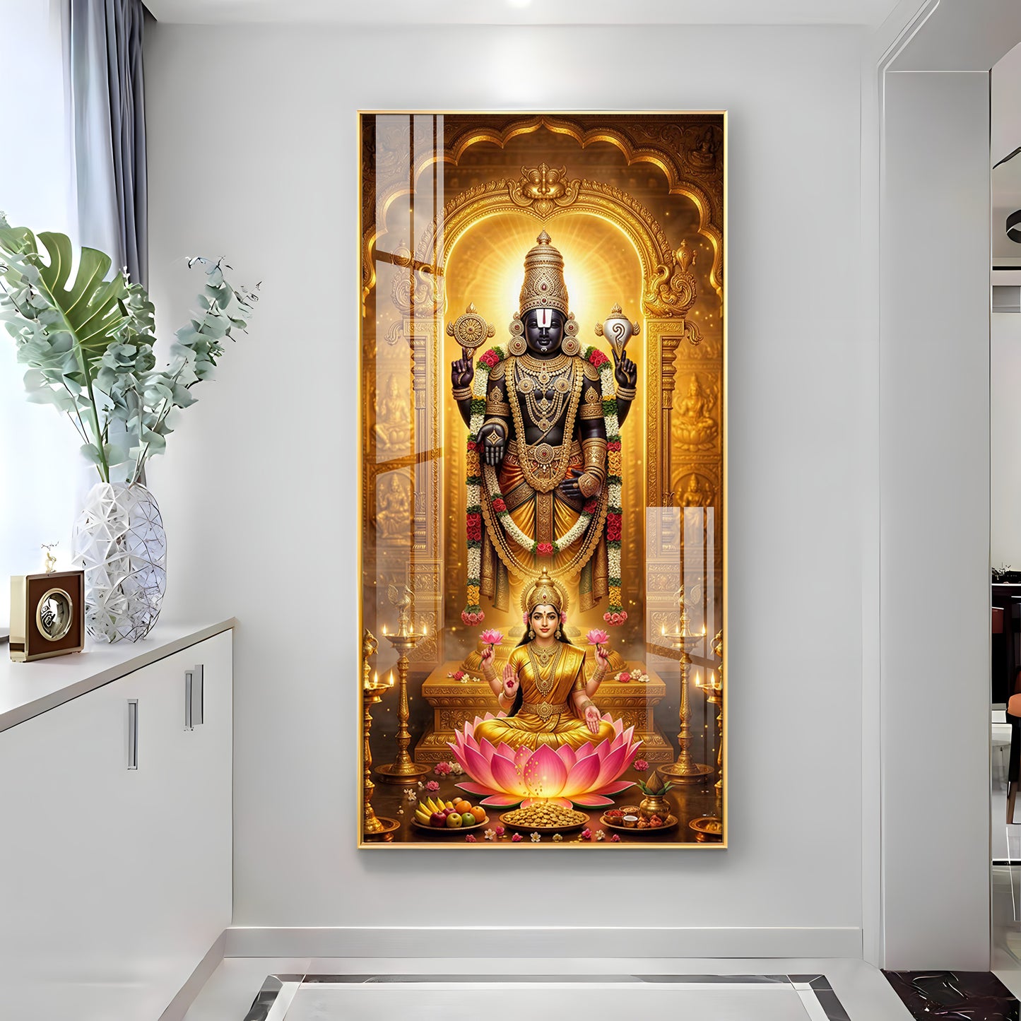 Lord Narayan With Goddess Lakshmi Premium Acrylic Vertical Wall Art