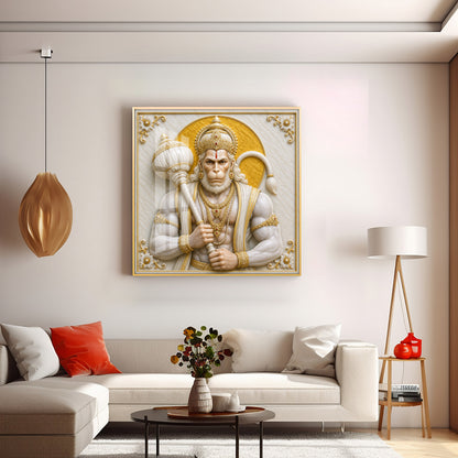 Bajrangbali With Gada Premium Acrylic Square Wall Art