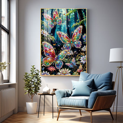 Multicolored Butterflies Premium Acrylic Vertical Wall Art