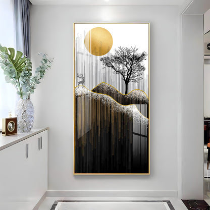 Gold Moon Stylized Black Tree Premium Acrylic Vertical Wall Art
