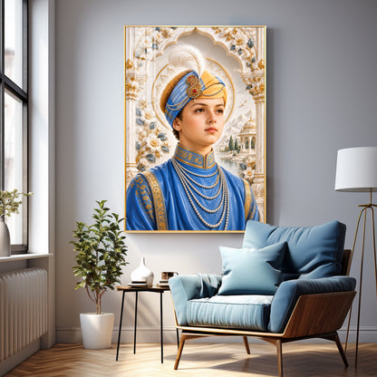 Guru Harkrishan Sahib Ji In Blue Attire Premium Acrylic Vertical Wall Art