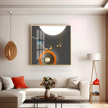 Golden Deer White & Gold Toned Design Premium Acrylic Square Wall Art