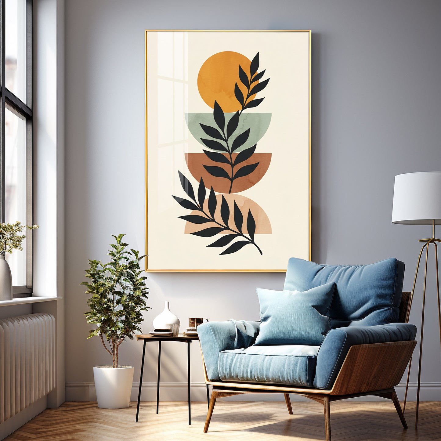 Stacked Bohemian Design With Leaf Premium Acrylic Vertical Wall Art