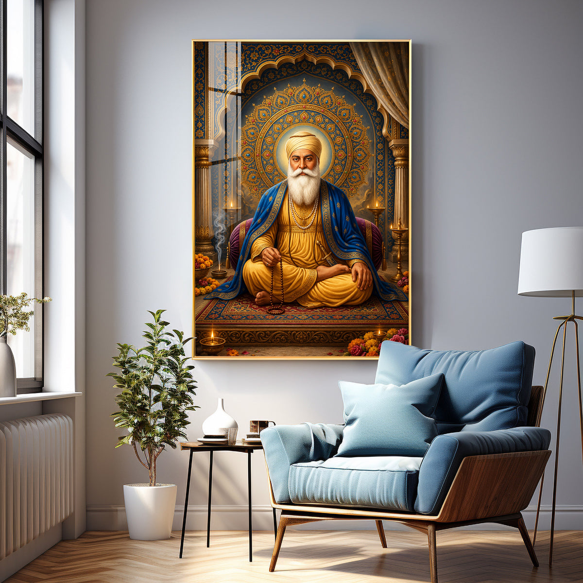 Guru Nanak Dev Ji Golden Halo Premium Acrylic Vertical Wall Art