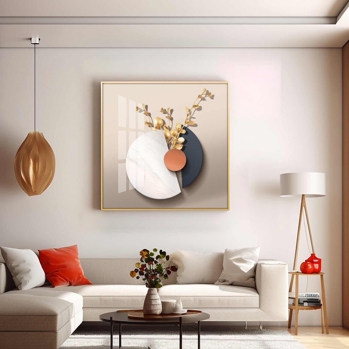 Gold-Toned Decorative Branches Premium Acrylic Square Wall Art