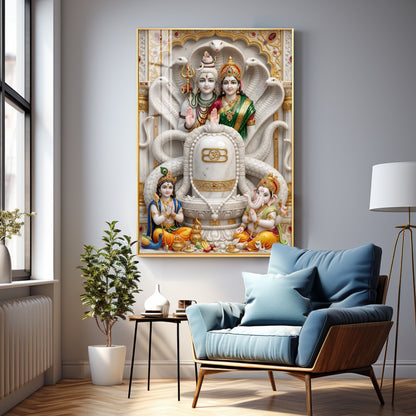 Shiv Parivar With Sivaling Premium Acrylic Vertical Wall Art