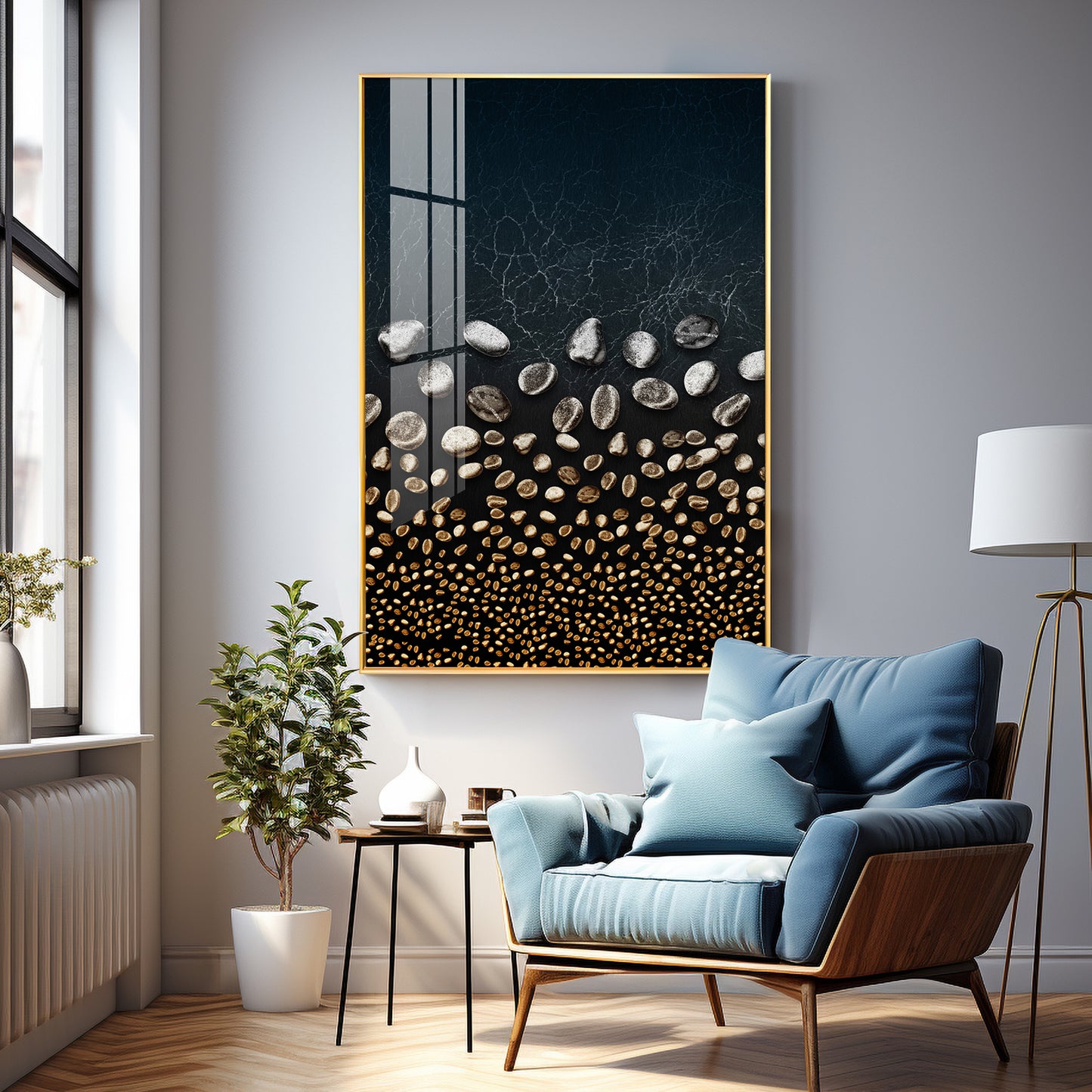Golden Serenity Stones Premium Acrylic Vertical Wall Art
