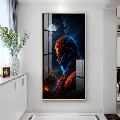 Sacred Rudra Hanuman Moonlit Premium Acrylic Vertical Wall Art