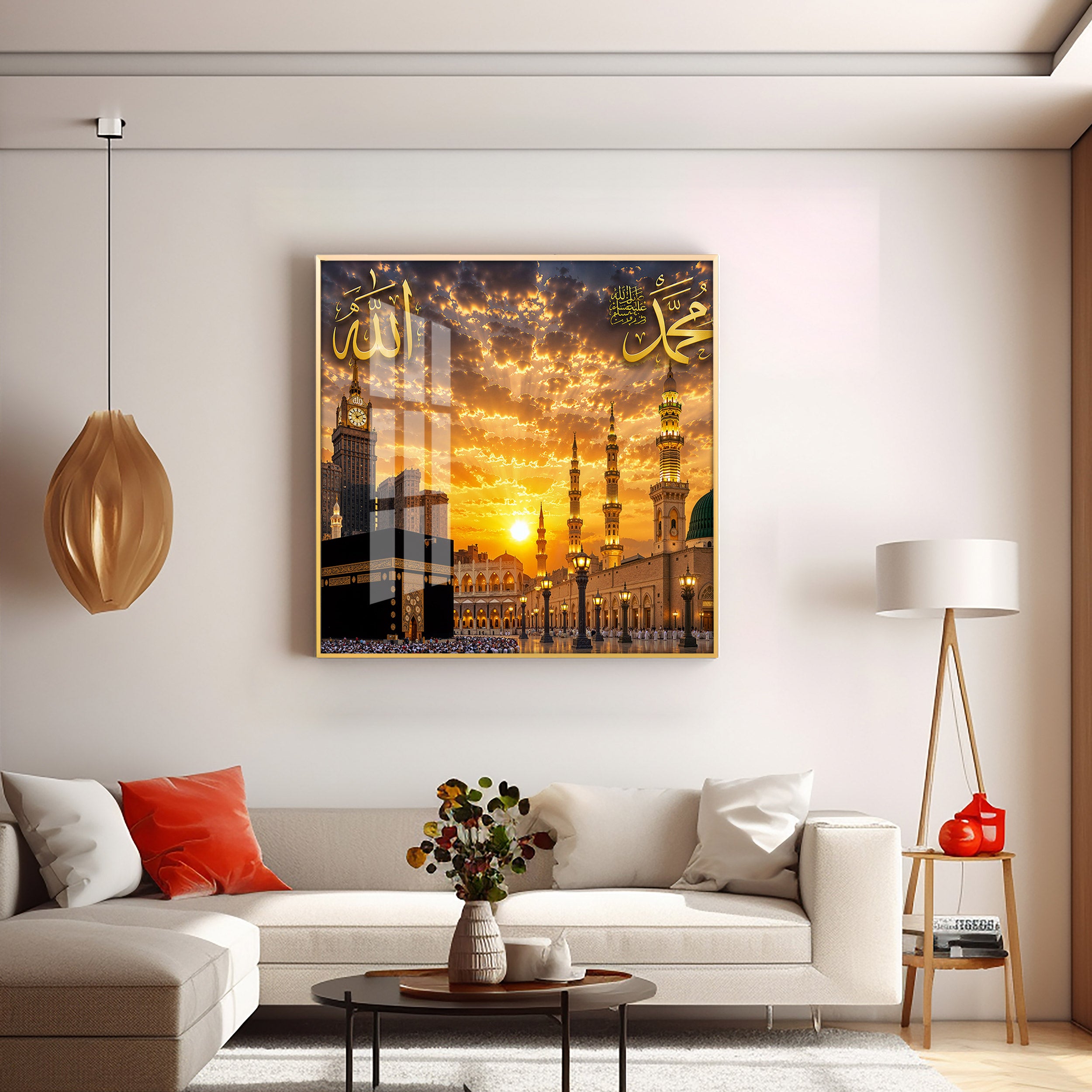 Holy Kaaba & The Prophet's Mosque Premium Acrylic Square Wall Art