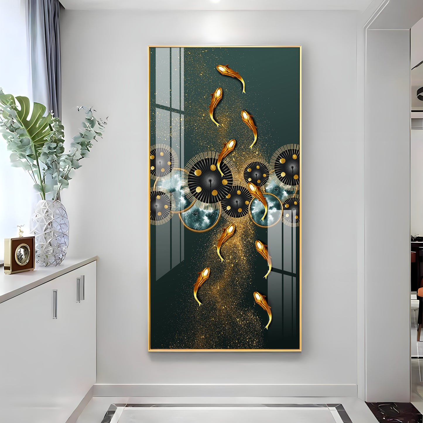 Golden Koi Fish Feng Shui Carp Premium Acrylic Vertical Wall Art