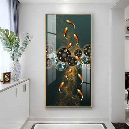 Golden Koi Fish Feng Shui Carp Premium Acrylic Vertical Wall Art